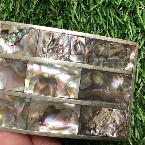 Vintage Abalone Shell Mexican Silver Belt Buckle main image 9